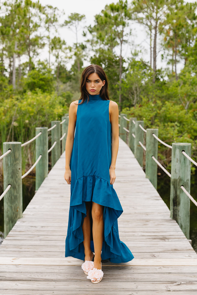 Yolanda High-Low Maxi Gown - Peacock – Triple Threads