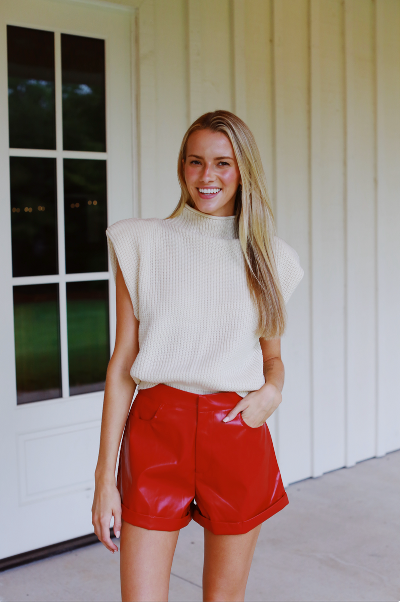 Natasia Faux Leather Shorts - Red – Triple Threads