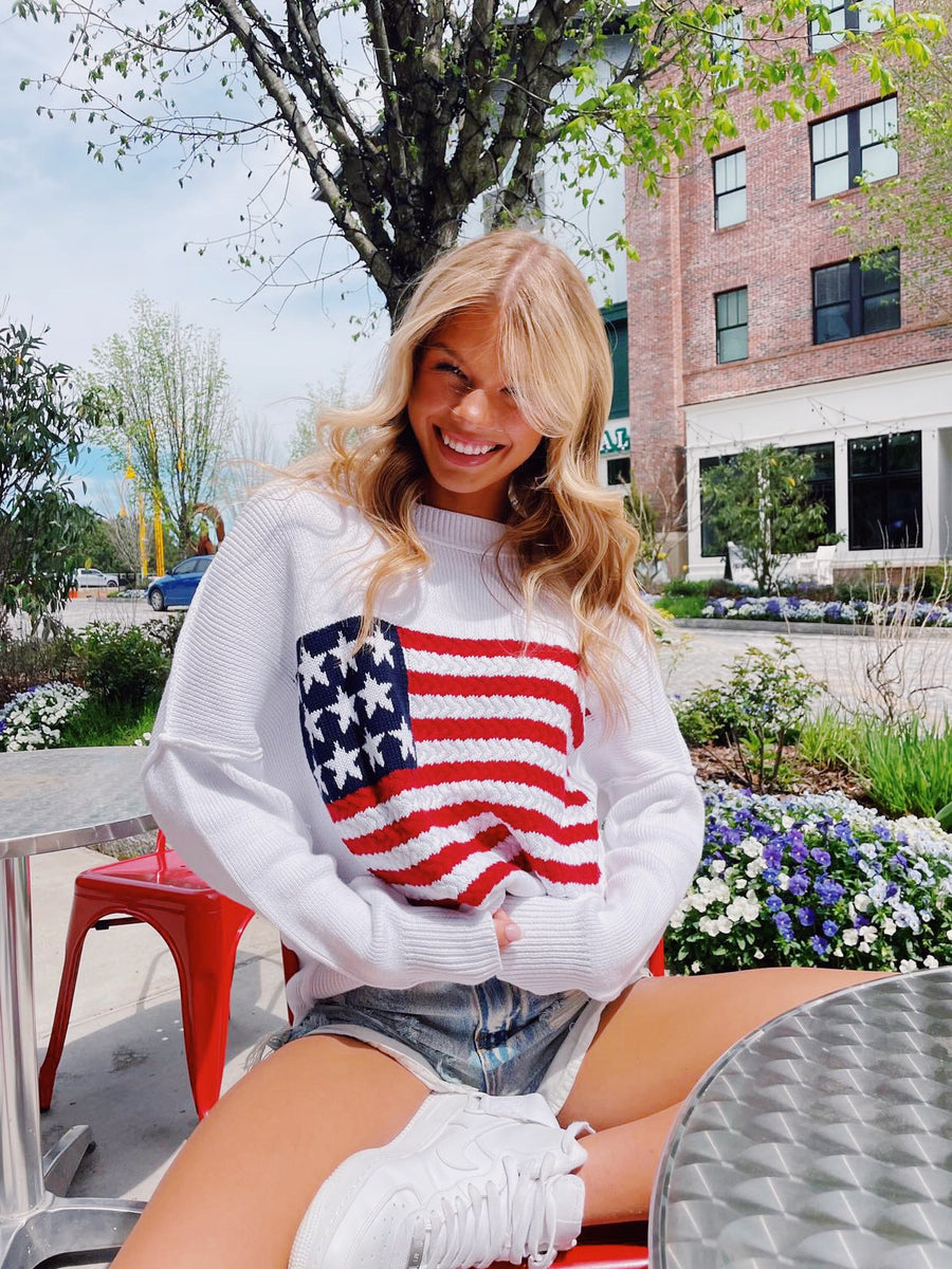 American Flag Lightweight Sweater - Ivory