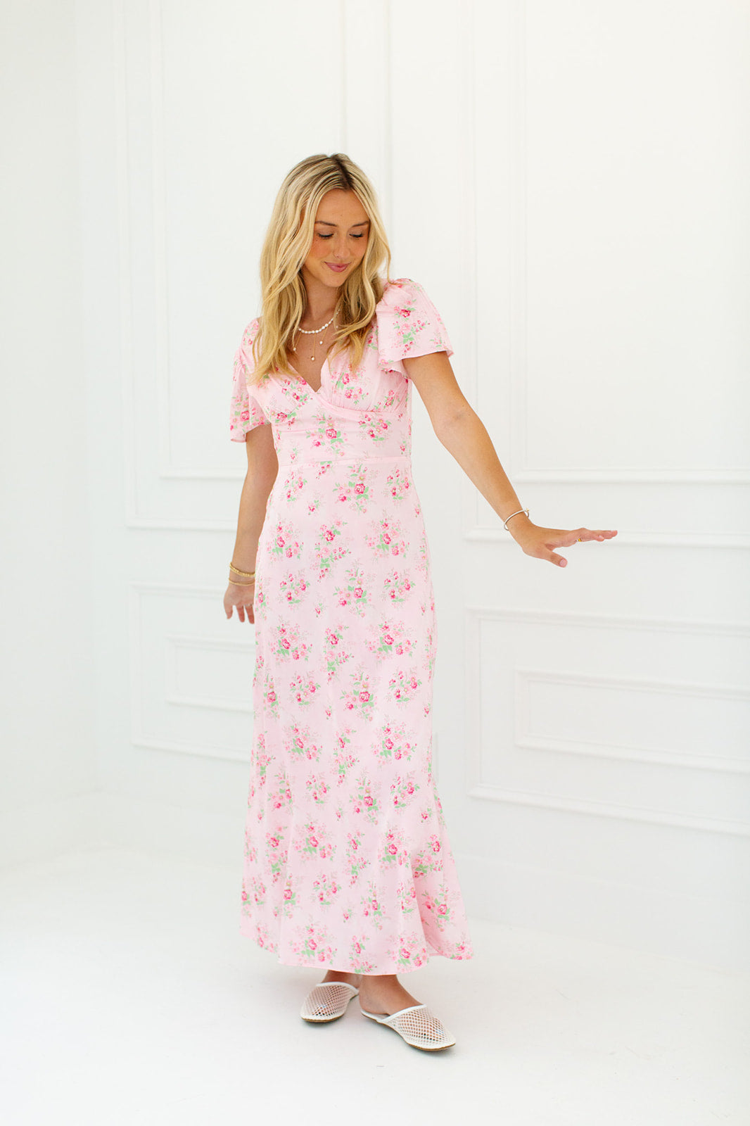knee length dresses for ladies Amy Jane London Isabella Blue Ditsy Floral Corset Maxi Dress – The French  Rose Boutique main image 1