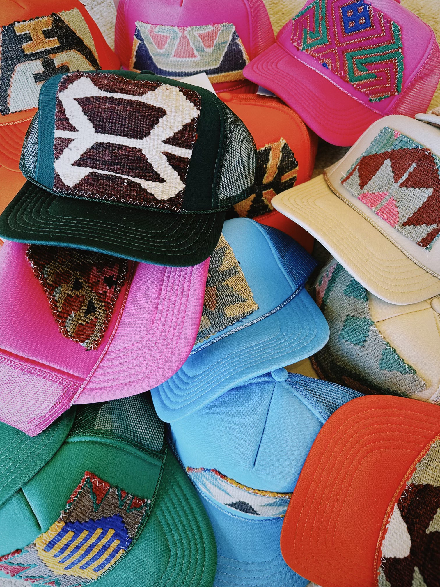 Patchwork Trucker Hat - Orange – Triple Threads