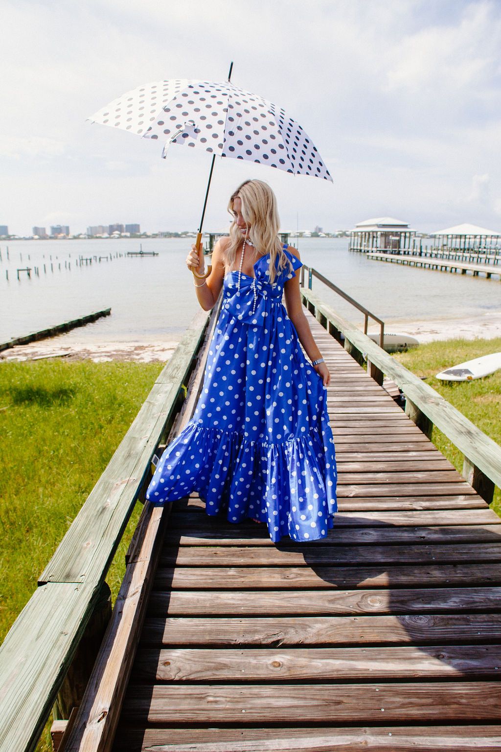 The Tipton Maxi Dress - Blue Polka Dot Triple Threads The Tipton Maxi Dress - Blue Polka Dot Triple Threads