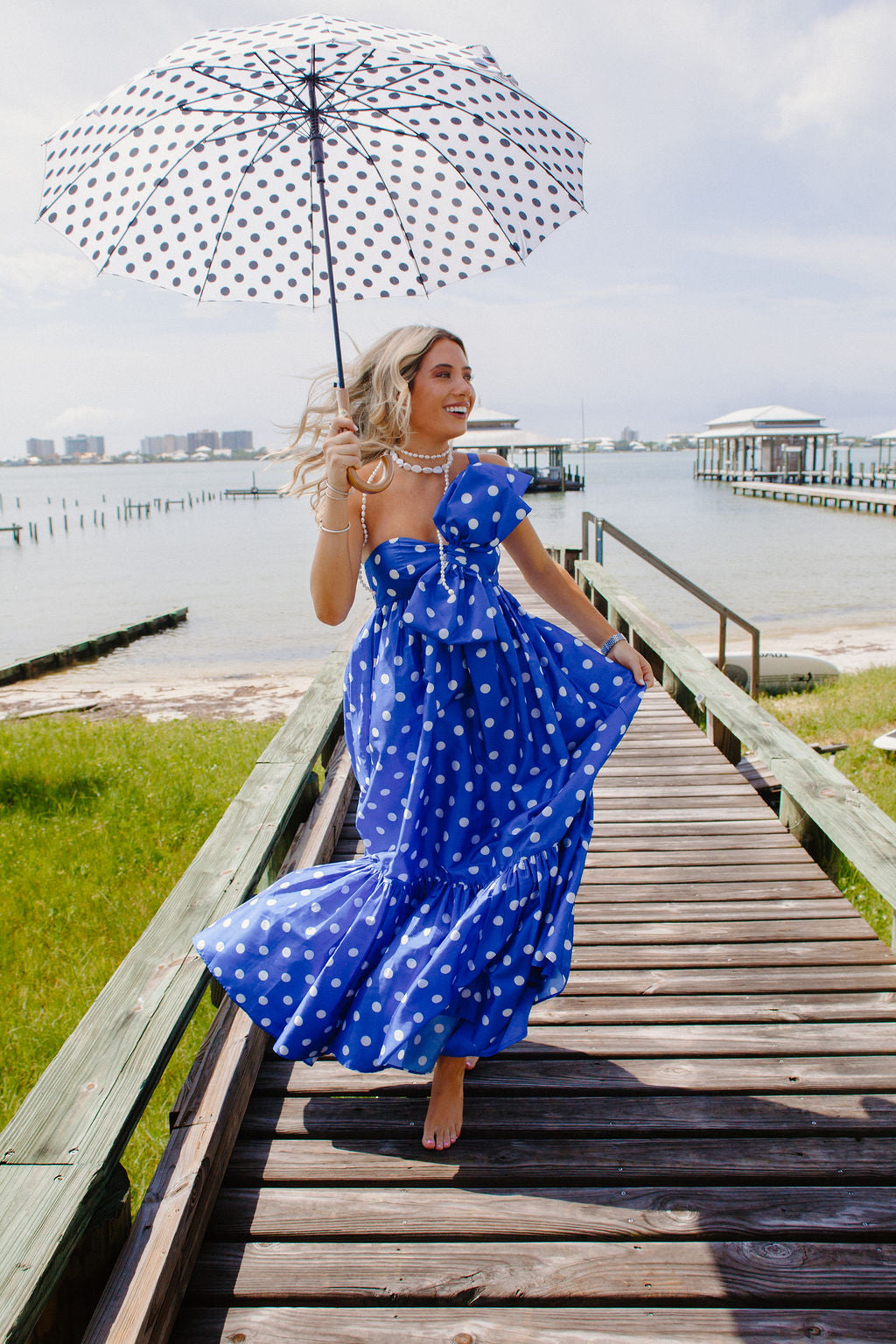 blue polka dot prom dress A-Line Sweetheart Neck Polka Dots Tulle Blue Long Prom Dress, Blue Long Formal Dress
