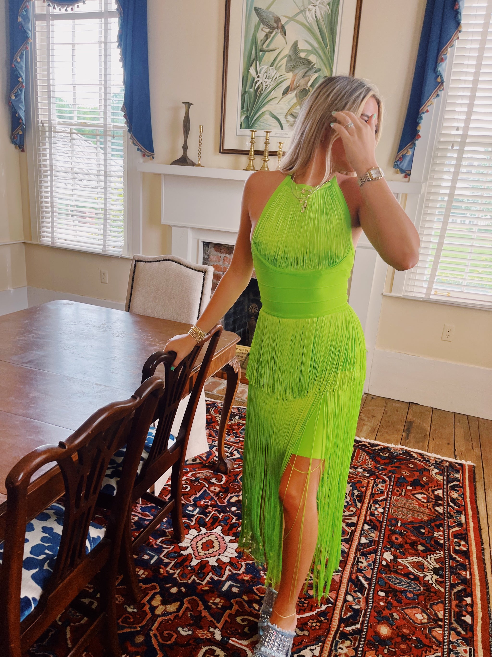 Milly Fringe Dress - Lime – Triple Threads