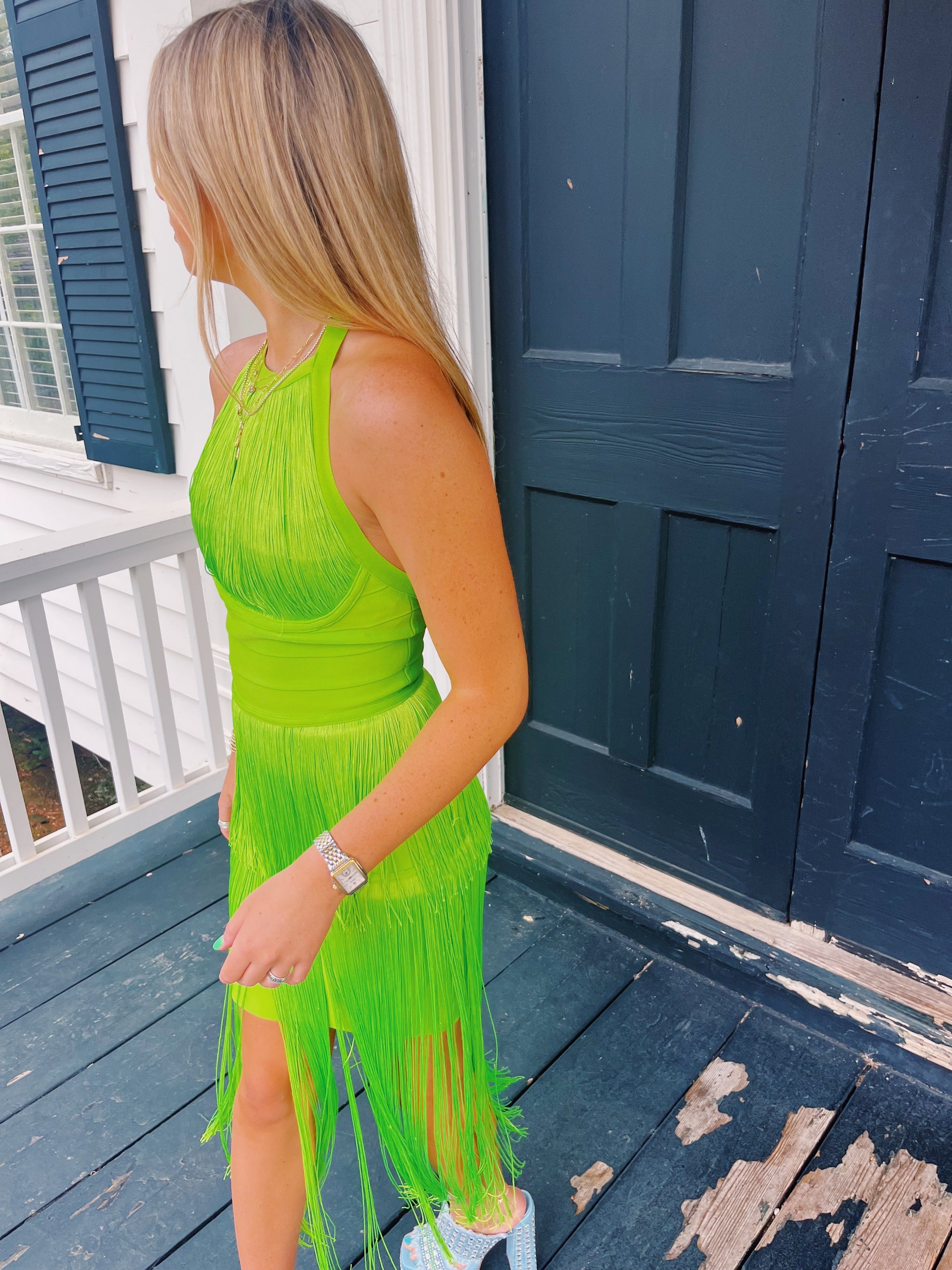 Milly Fringe Dress - Lime – Triple Threads